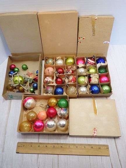 4 boxes filled with Antique Glass Christmas Ornaments