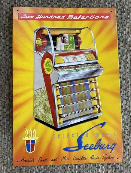 Select Sign Jukebox Vintage Style Seeburg Jukebox Embossed Tin Advertising Sign - Auction Ohio