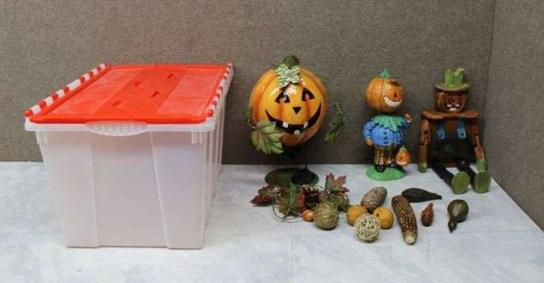 Autumn-Themed Pumpkin Decor Set with Plastic Storage Bin