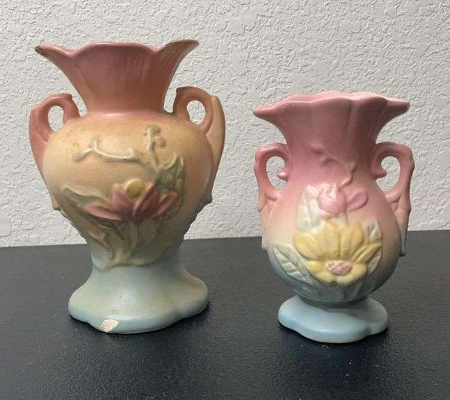Pair of Vintage Hull Art Pottery Vases – USA, Embossed Floral Design