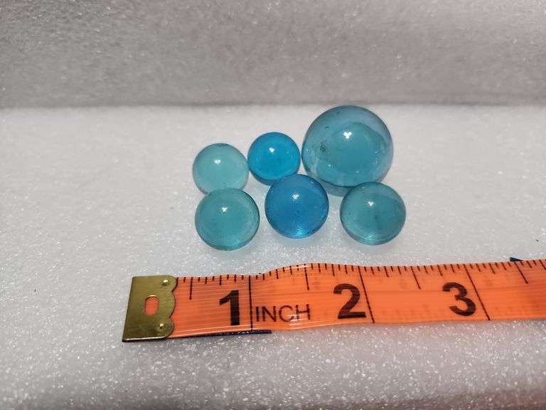 6 Vintage Light Blue Marbles One Is A Shooter Marble