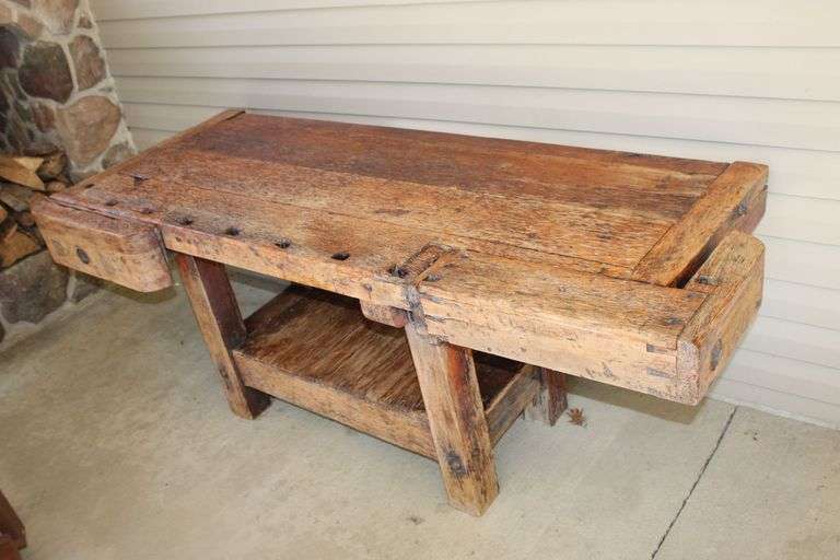 Rustic Timber Workbench Rustic Wood Workbench - Auction Ohio