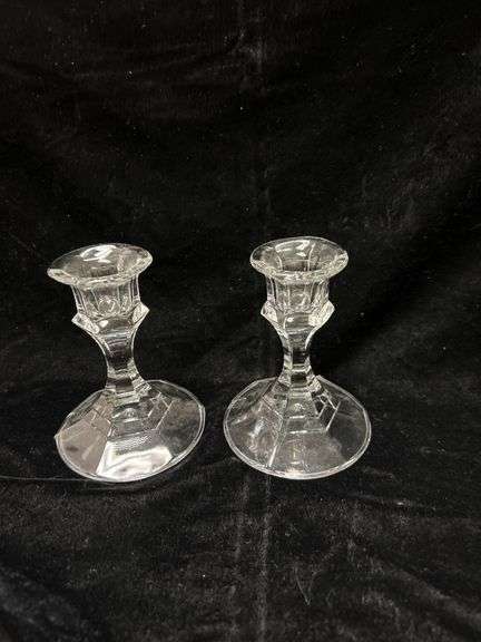 Clear Glass Candlestick Holders with Hexagonal Base