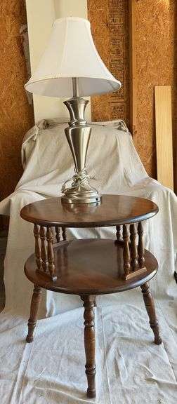 Round Side Table and Table Lamp