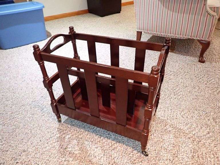 Wooden Magazine Rack With Casters and Turned Details - Auction Ohio
