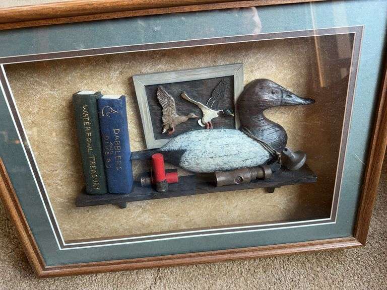 Shadow box framed duck hunting motif