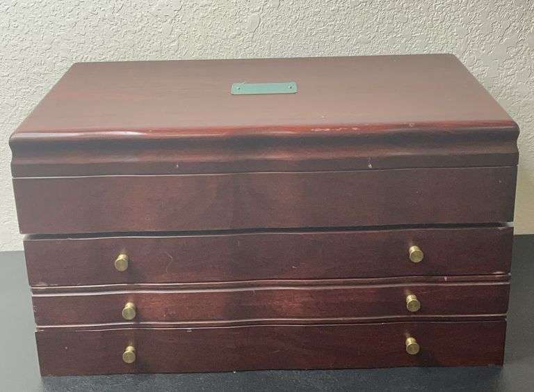 Wooden Jewelry Chest with Velvet Lining and Multiple Drawers