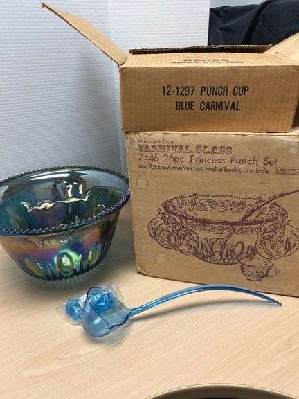 Indiana Glass Iridescent Blue Carnival Princess Punch Set – 26 Pieces
