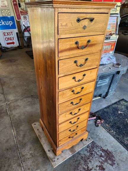 Gorgeous Old Hand-Planed Quarter Sawn Hardwood Tall Boy Lingerie Chest Ten Drawers Brass Handles
