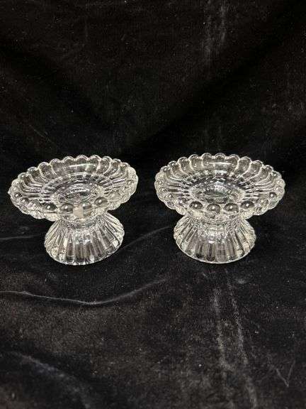 Clear Glass Mini Compote candlestick Dishes with Scalloped Edge