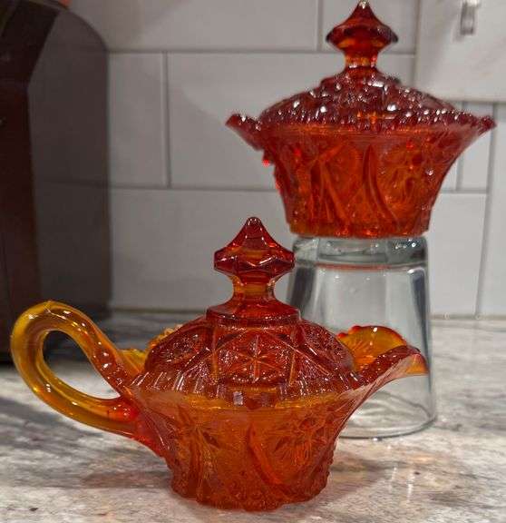 Stunning Imperial Amberina Lidded Creamer and Sugar