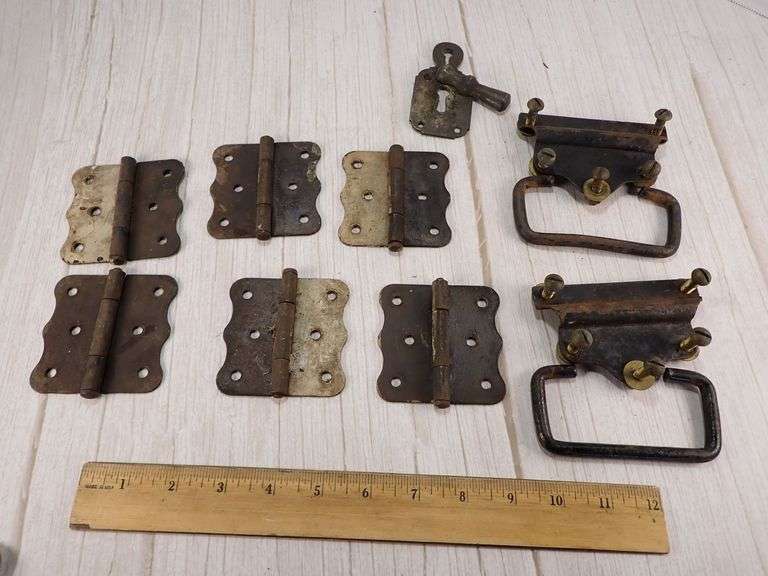 Antique Metal Hinges, Footlocker Pull Handles & Lock Cover
