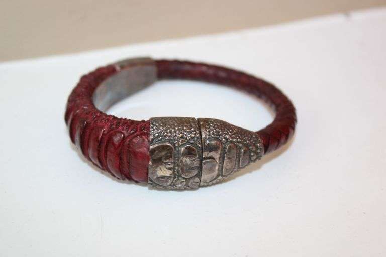 Sterling Silver & Croc Bracelet