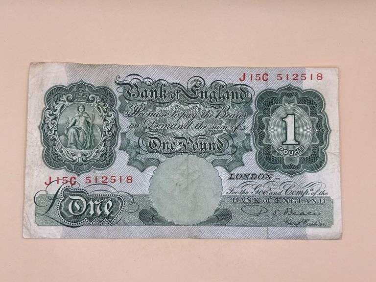 Bank of England £1 Note – P.S. Beale Signature (1949–1955) – Green Britannia Design