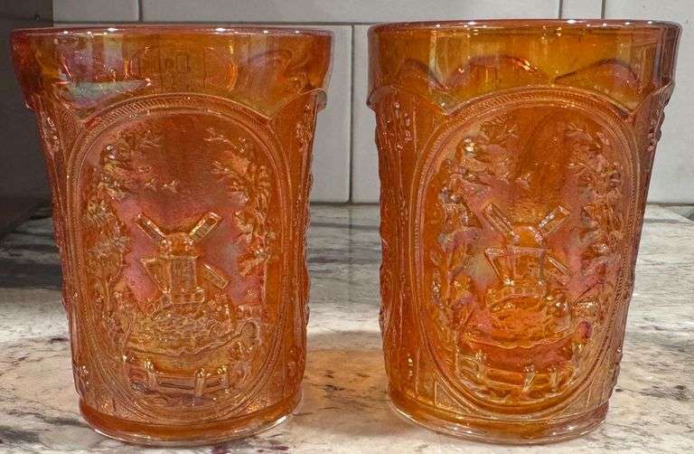 Vintage Imperial Carnival Glass Marigold Windmill Glasses