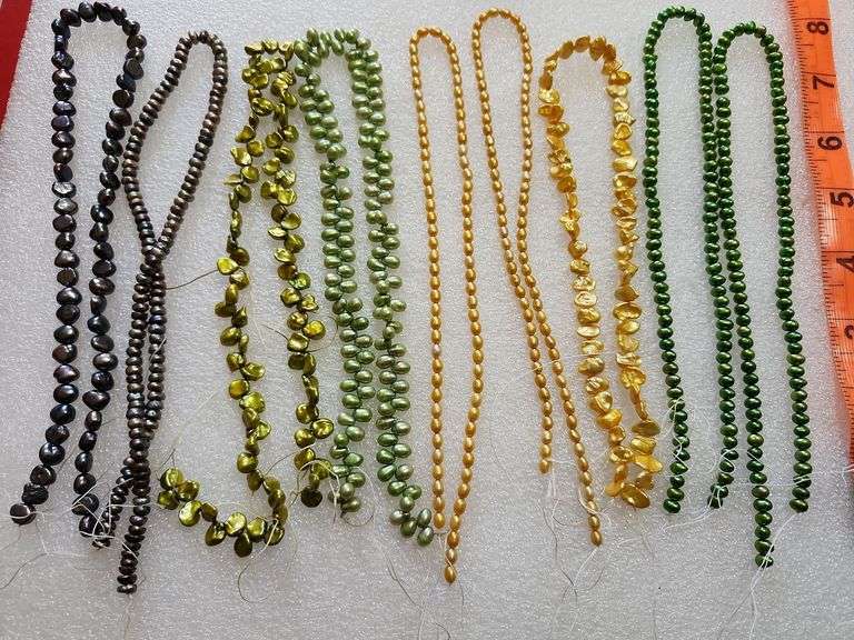 9 Green/Yellow Colored Bead Strands For Jewelry Making