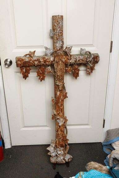 HUGE Antique Cast Iron Cross with Jesus- Wow!