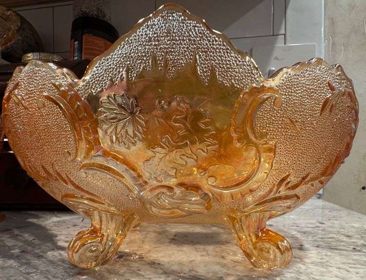 Vintage Indiana Glass Lombardi Carnival Glass Footed Dish Large