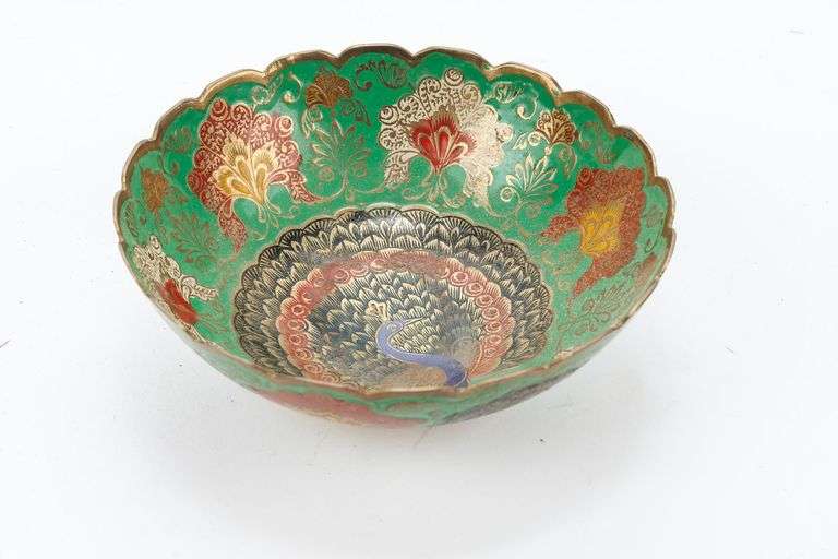Pretty Vintage Brass Peacock Bowl