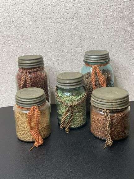 Vintage Mason Jars with Zinc Lids – Ball, Bernardin, Kerr – Lot of 5