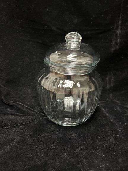 Clear Glass Jar with Lid and Ribbed Design