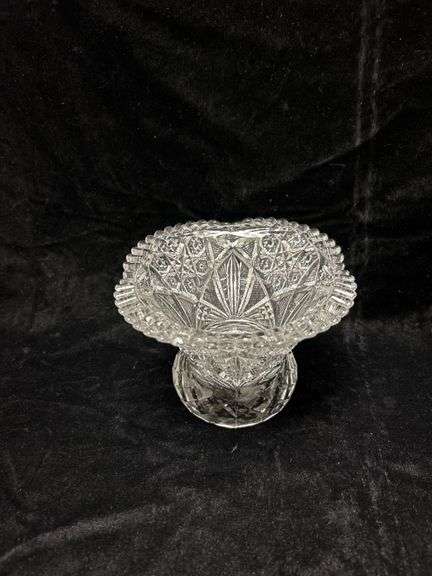 Crystal Cut Glass Pedestal Dish with Patterned Design