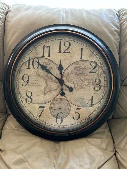 22-Inch Round Wall Clock with Vintage World Map Design - Auction Ohio
