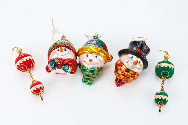 Vintage Glass Snowman Ornaments.
