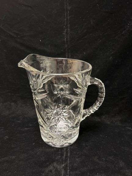 Vintage Clear Glass Pitcher with Etched Floral Design