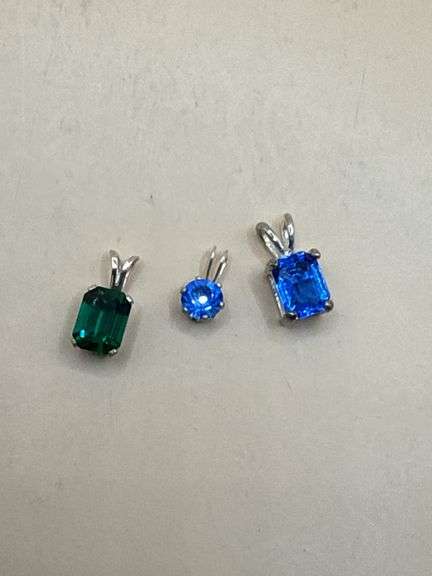 Lot of 3 Sterling Silver Pendants – Blue & Green Gemstones, All Marked 925