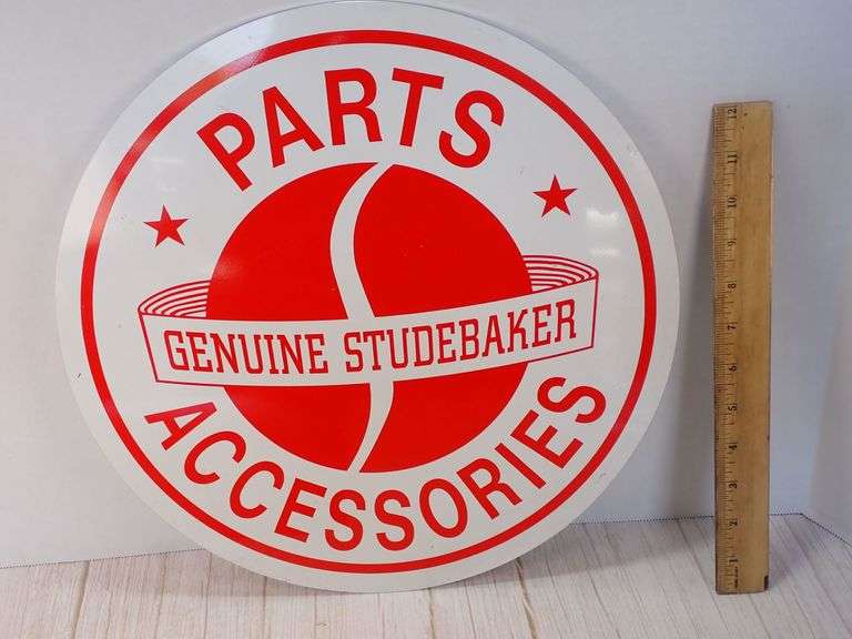 Large Red & White Metal Studebaker Parts & Accessories Sign