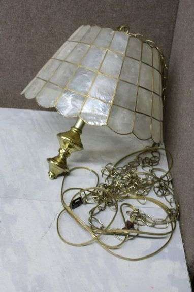 Hanging Pendant Lamp with Capiz Shell Shade and Brass-Tone Fixture