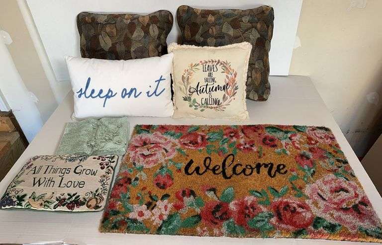 Welcome Mat, Garden Stone, Knelling Pillow & Throw Pillows
