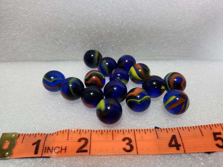 15 Vintage Cobalt Blue/Yellow/Red Swirl Marbles