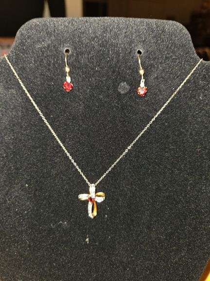 Ruby earrings and cross set