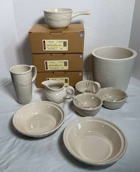 Longaberger Serving Pieces, Including Plastic Ice Bucket and 3 Chili Bowls