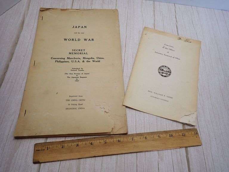 Two Historical Booklets "Japan and the next World War" (c1927) & Attorney General of Ohio (c1959)