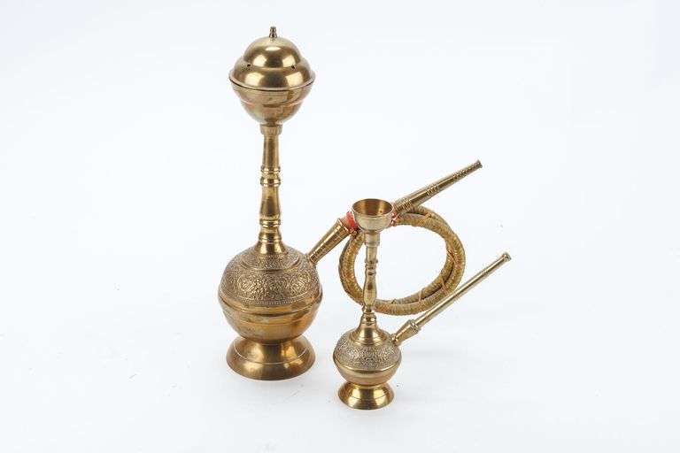 Two Vintage Brass Hookahs From India