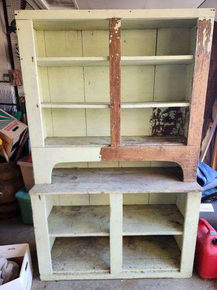 Primitive Open Step Back Cabinet with Rustic Finish - square head nail construction