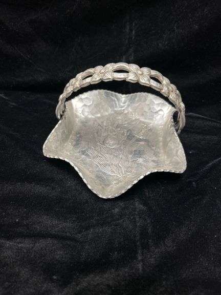 Rodney Kent Hammered Silver Dish with Floral Handle, Marked #429