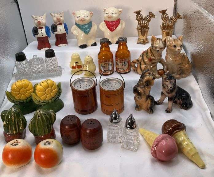 Vintage Salt and Pepper Shakers, Including Ice Cream Cones, Pigs, Bottles and More