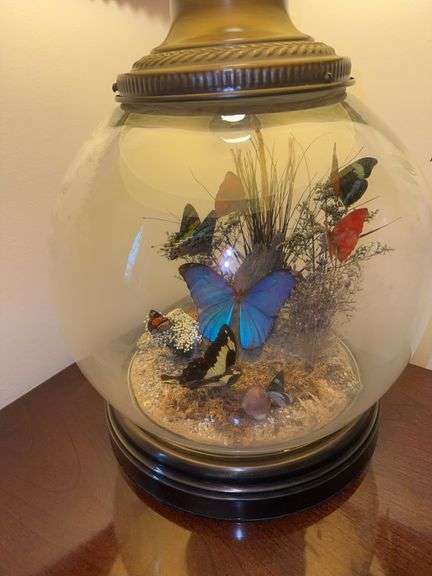 Very unusual vintage lamp – real butterflies