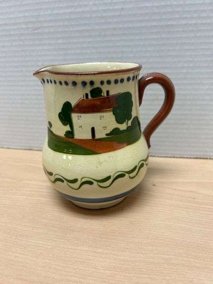 Hand-Painted Majolica Creamer Jug with ‘Actions Speak Louder Than Words’ Phrase Devon Torquay Potter