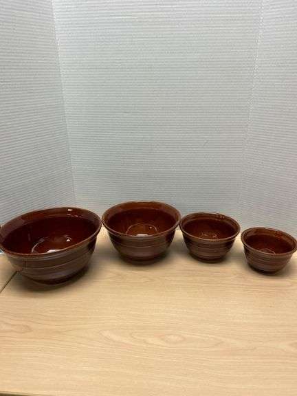 Four Marcrest Oven Proof Stoneware Mixing Bowls, See Photos for Measurements