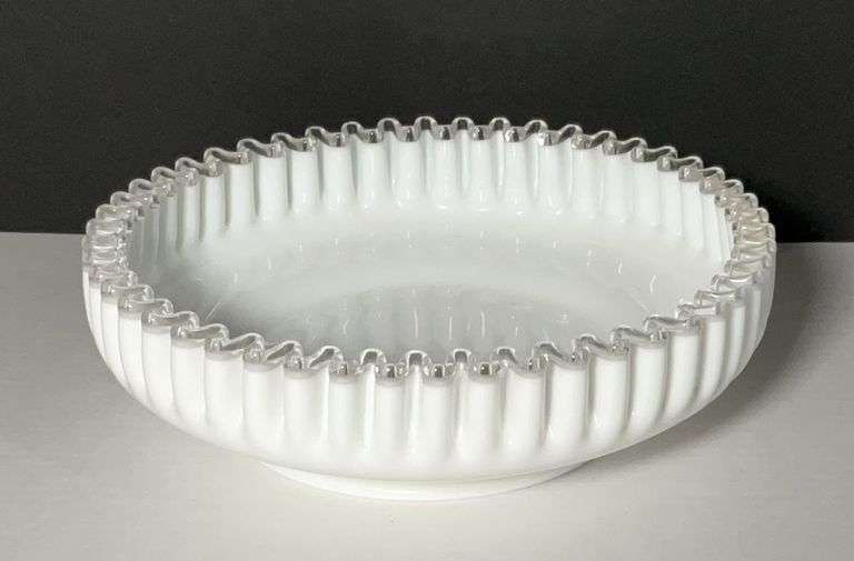 Vintage Fenton Silver Crest Milk Glass Bowl