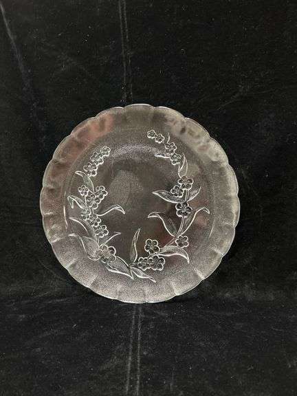 Clear Glass Plate with Floral Design Measuring Approximately 12 Inches