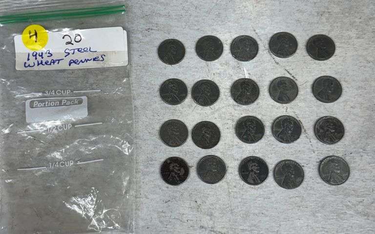 1943 Steel Wheat Pennies, Group of 20 Coins