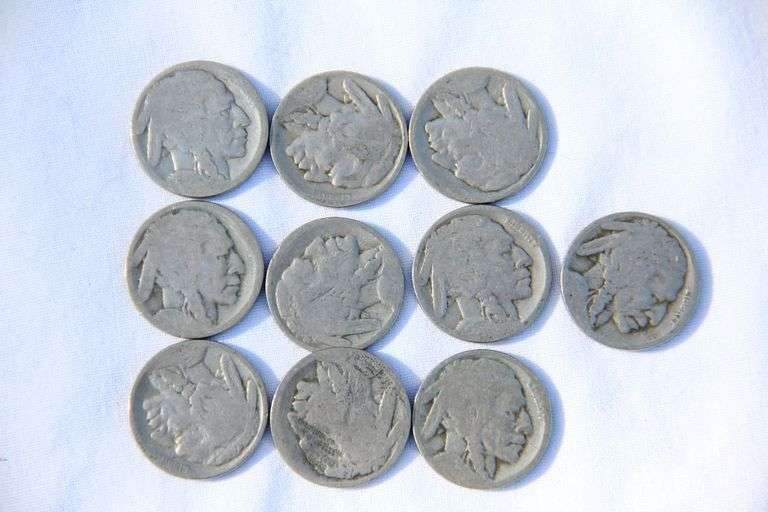 Lot of 10 unmarked Buffalo Nickels