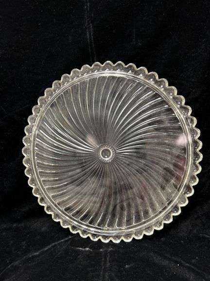 Clear Pressed Glass Scalloped Edged Plate, 14 Inches