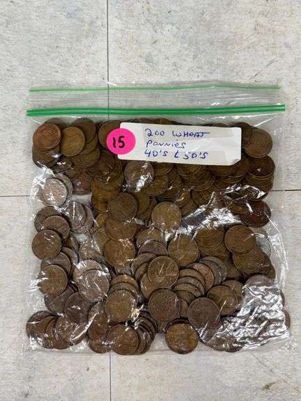 Bag of 200 Wheat Pennies from 1940s and 1950s